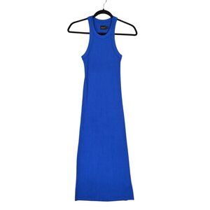 WSLY Dress Womens Small Blue Ribbed Knit Sleeveless Tank Bodycon Midi Casual